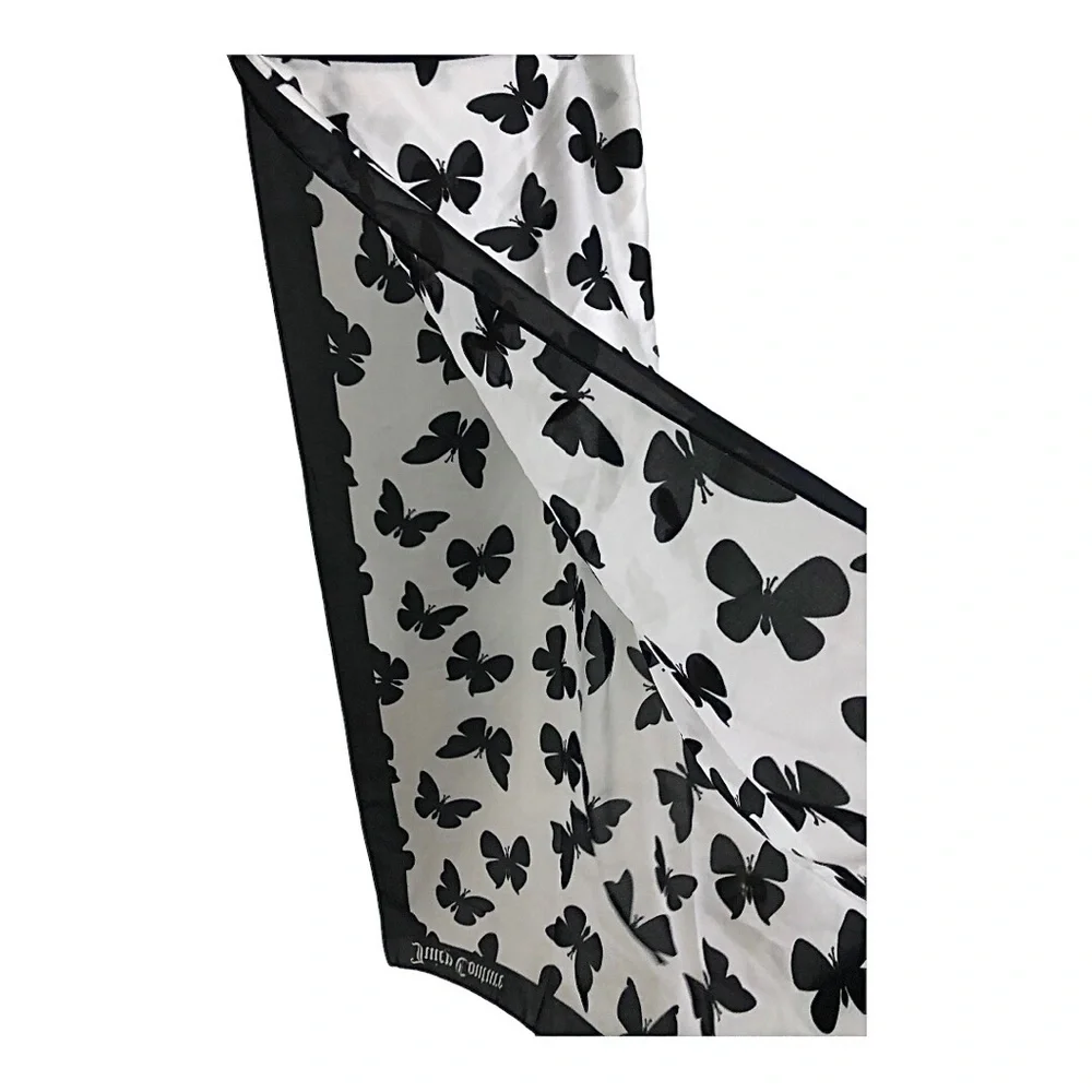Juicy Couture black & white butterfly‎ print scarf wrap shawl ~35.5”x35.5 new